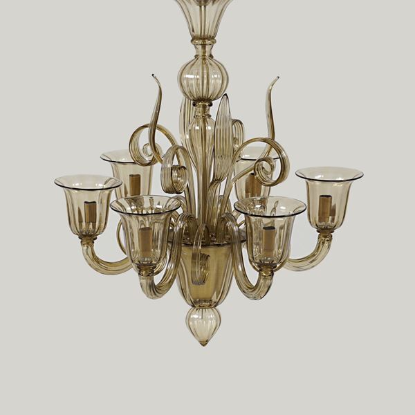6 lights pendant lamp, prod. Mazzuccato  (Murano, 20th century)  - Auction DESIGN & 20TH CENTURY DECORATIVE ARTS - II - II - Colasanti Casa d'Aste