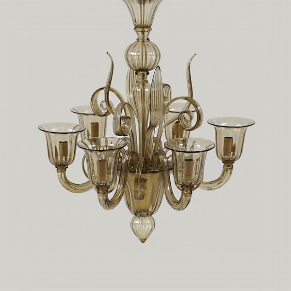 Lampada a sospensione 6 luci, prod. Mazzuccato  (Murano, XX Sec.)  - Asta DESIGN & ARTI DECORATIVE DEL 900 - II - Colasanti Casa d'Aste