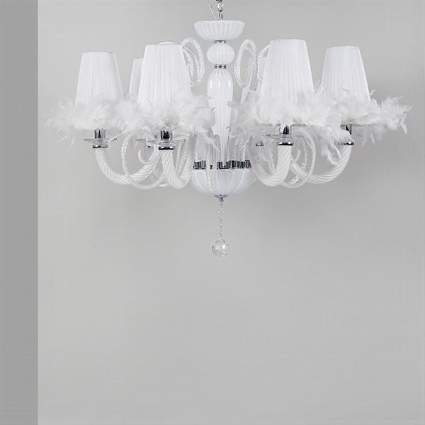 Lampada a sospensione in vetro opalino