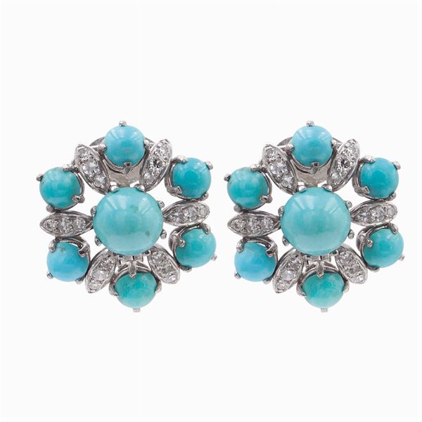 Orecchini in oro bianco 18kt e turchesi  (anni 50/60)  - Asta ARGENTI & L'ARTE DELLA TAVOLA - III - Colasanti Casa d'Aste