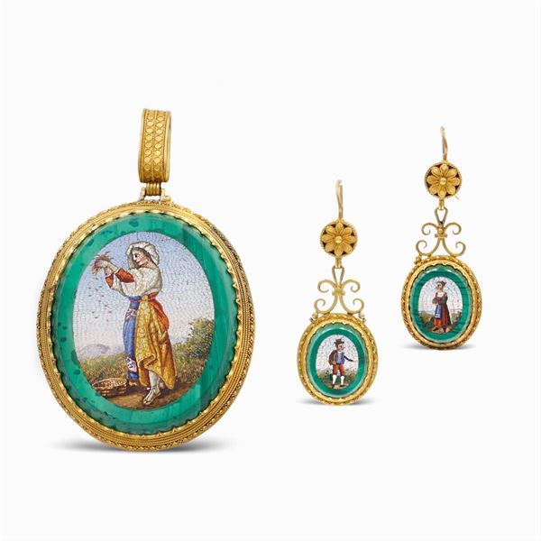 Parure in micromosaico e oro giallo 18kt