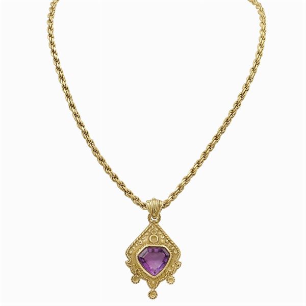 Pendente in oro giallo 18kt con ametista