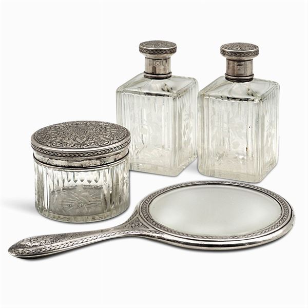Silver and glass dressing table set