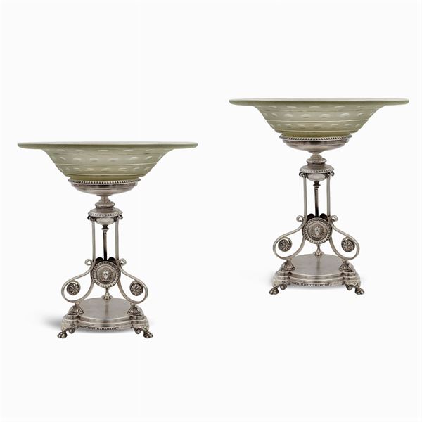 Pair of silver and glass stands