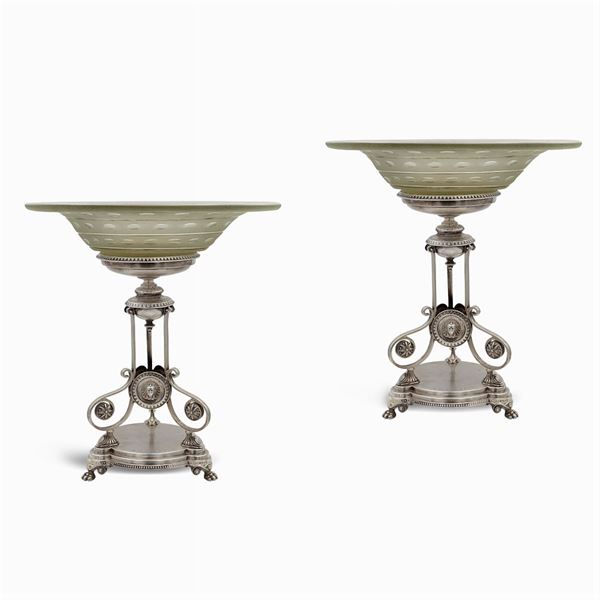 Pair of silver and glass stands
