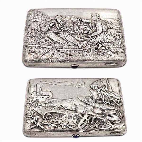 Two silver cigarette boxes