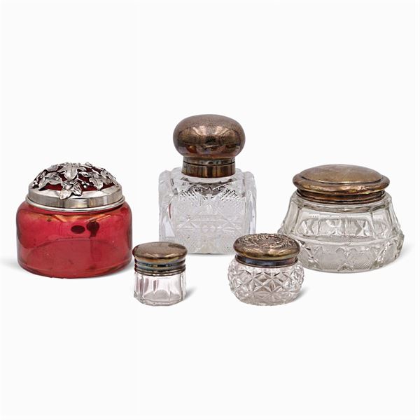 Group of silver and crystal objects (5)