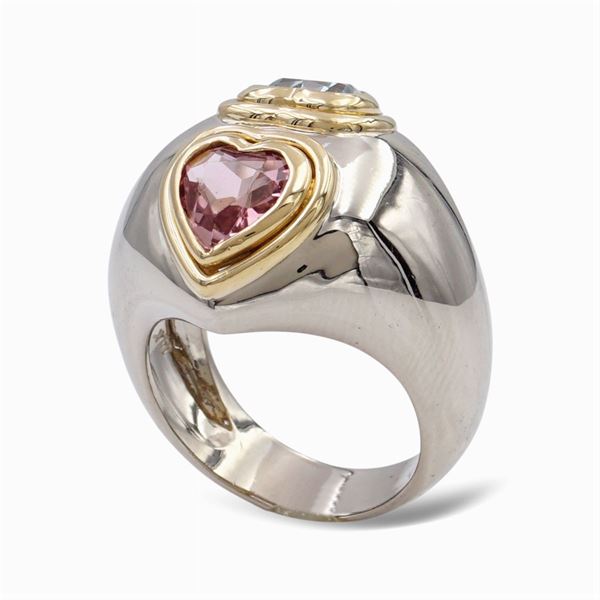 Anello in oro bianco e giallo 18kt e tormaline
