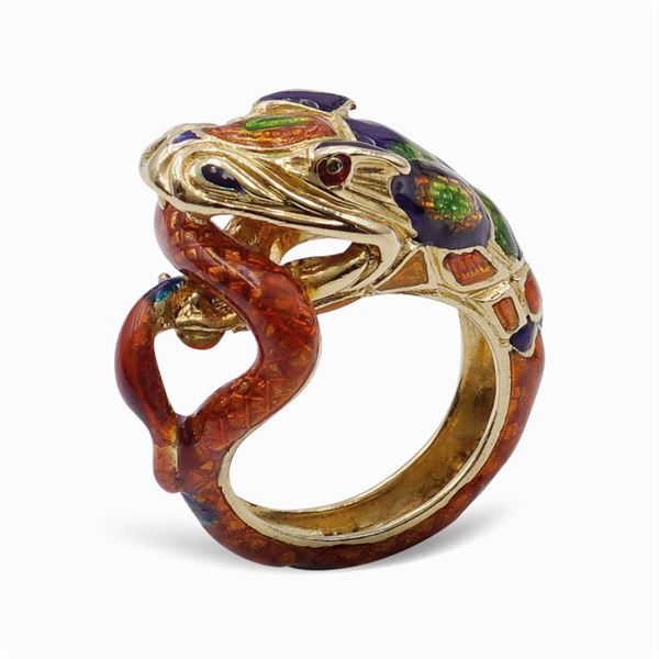 Anello serpente in oro giallo 18kt e smalto
