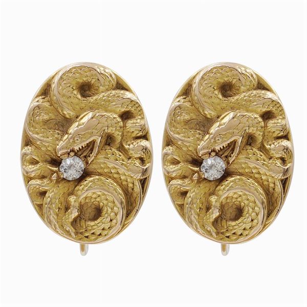 14kt gold Victorian earrings  (XIX Sec.)  - Auction FINE SILVER & THE ART OF THE TABLE - III - Colasanti Casa d'Aste