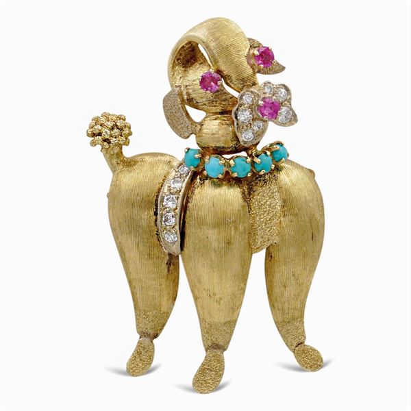 18kt gold poodle shaped brooch
