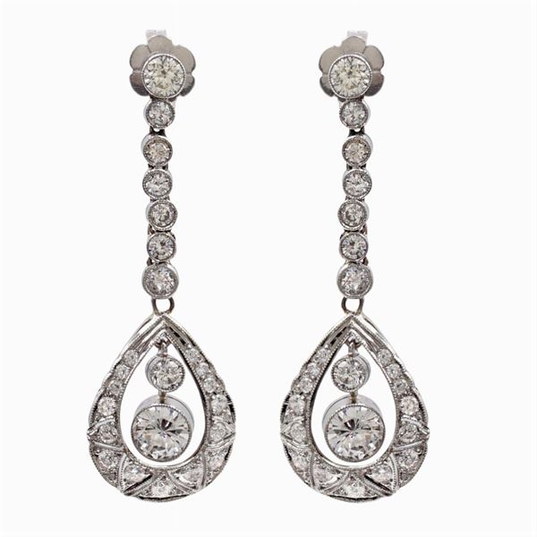 Platinum and diamond pendant earrings