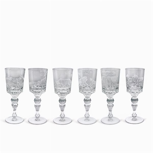 Set di bicchieri in cristallo trasparente e satinato (6)  (Boemia, XX Sec.)  - Asta ARGENTI & L'ARTE DELLA TAVOLA - III - Colasanti Casa d'Aste