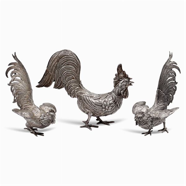 Group of silver roosters (3)