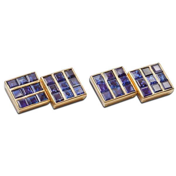 18kt gold cufflinks with sapphires  - Auction FINE SILVER & THE ART OF THE TABLE - III - Colasanti Casa d'Aste