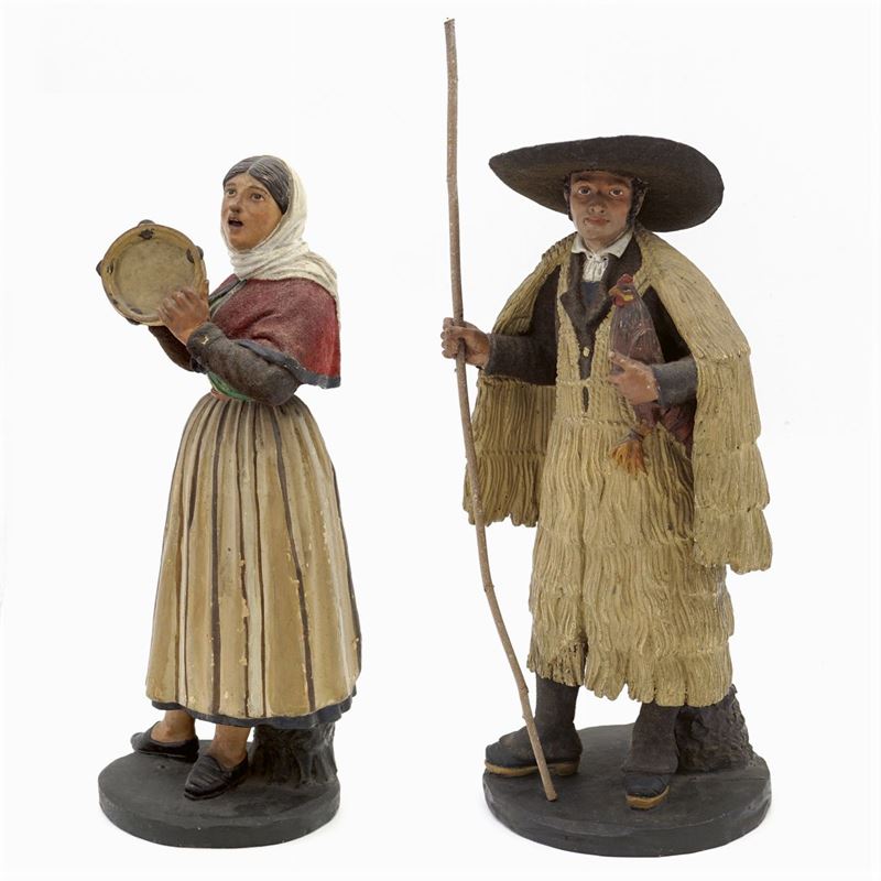 Due Figure da Presepe in Terracotta