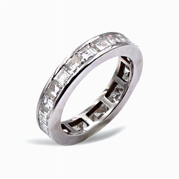 Anello fede in oro bianco 18kt e diamanti