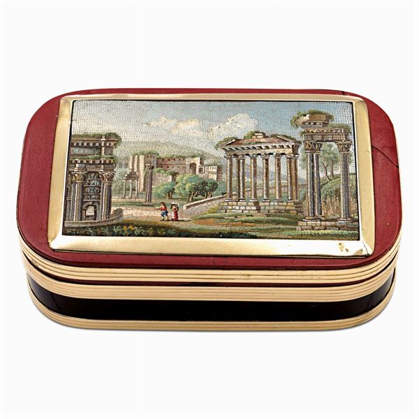 Lacquer, gold and micromosaic snuff box