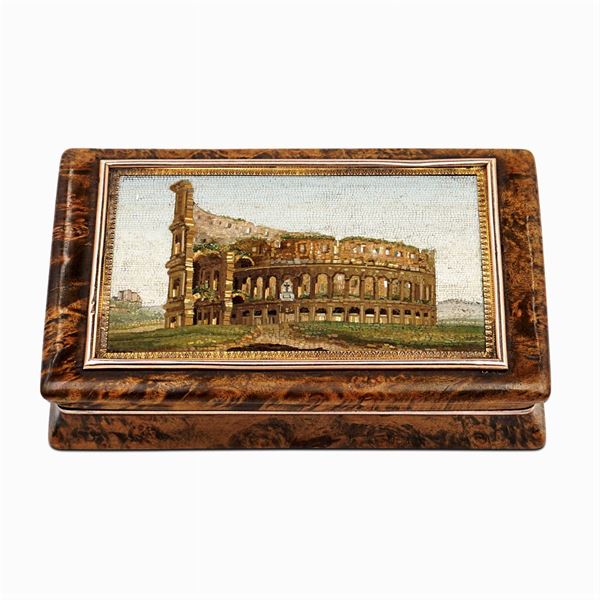 Briar-root, gold and micromosaic snuff box