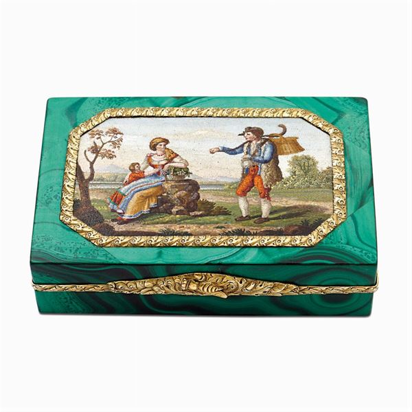Malachite, gold and micromosaic snuff box