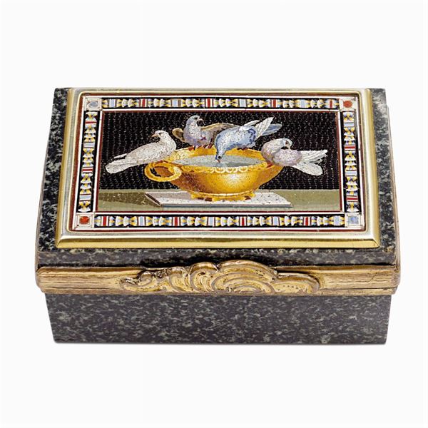 Black granite, micromosaic and bronze snuff box