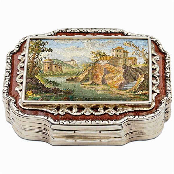 Silver, aventurine and micromosaic snuff box