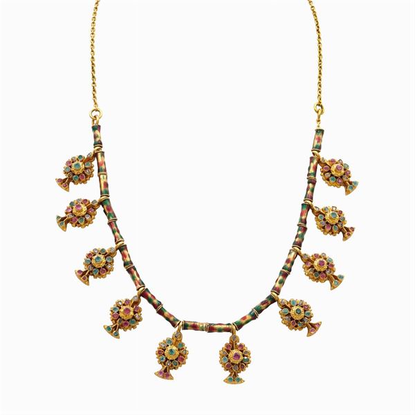 Collana in oro giallo 18kt e smalti policromi