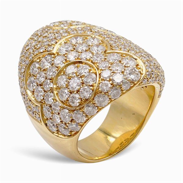 Anello a fascia in oro giallo 18kt e diamanti