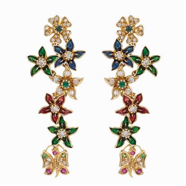 Orecchini pendenti fiori multicolor