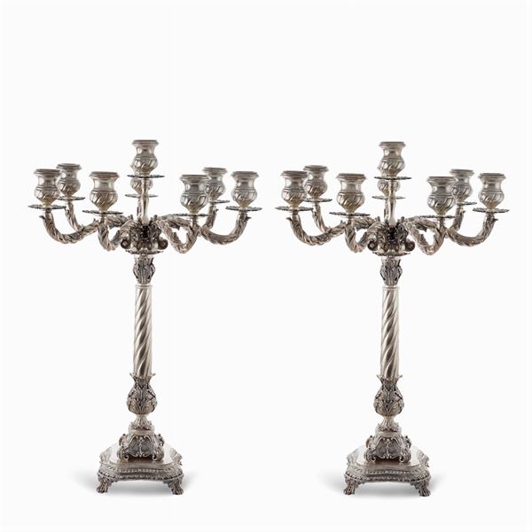 Pair of silver seven lights candelabra