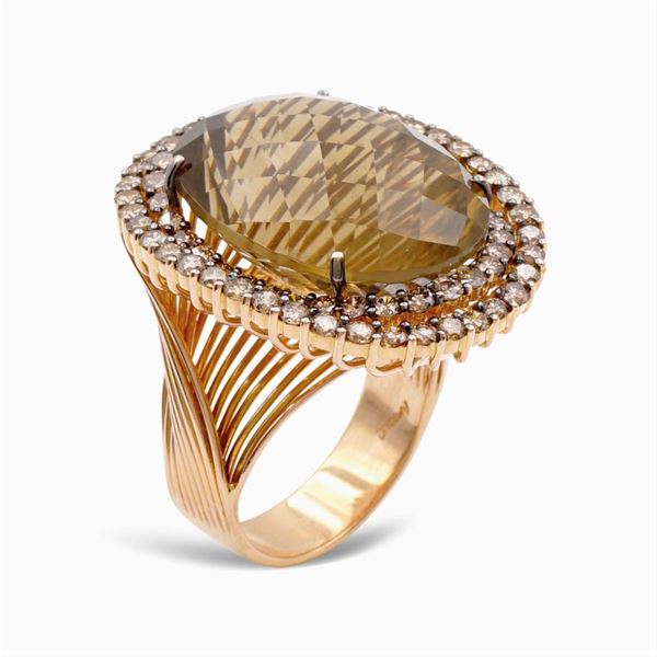 Anello in oro rosa 18kt con grande citrino