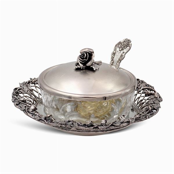 Silver and glass cheese bowl