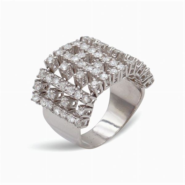 Anello a fascia in oro bianco 18kt e diamanti