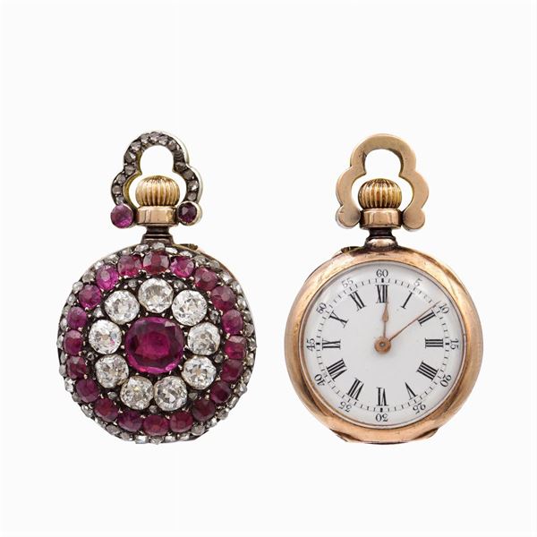 Rose gold and silver pocket watch pendant  (early 900)  - Auction FINE SILVER & THE ART OF THE TABLE - III - Colasanti Casa d'Aste