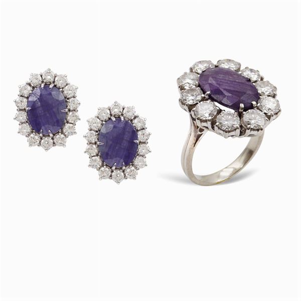 18kt white gold diamond ad sapphire a parure