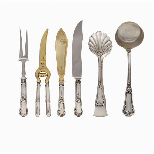 Silver and metal serving cutlery set (6)