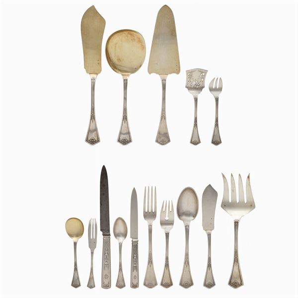 A French silver and vermeil flatware service