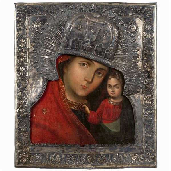Icon with silver riza depicting "Madonna with Child"