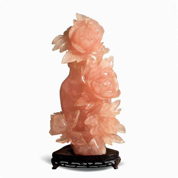 Vaso con coperchio in quarzo rosa  (Cina, XX Sec.)  - Asta Da Importanti Collezioni Romane - Colasanti Casa d'Aste