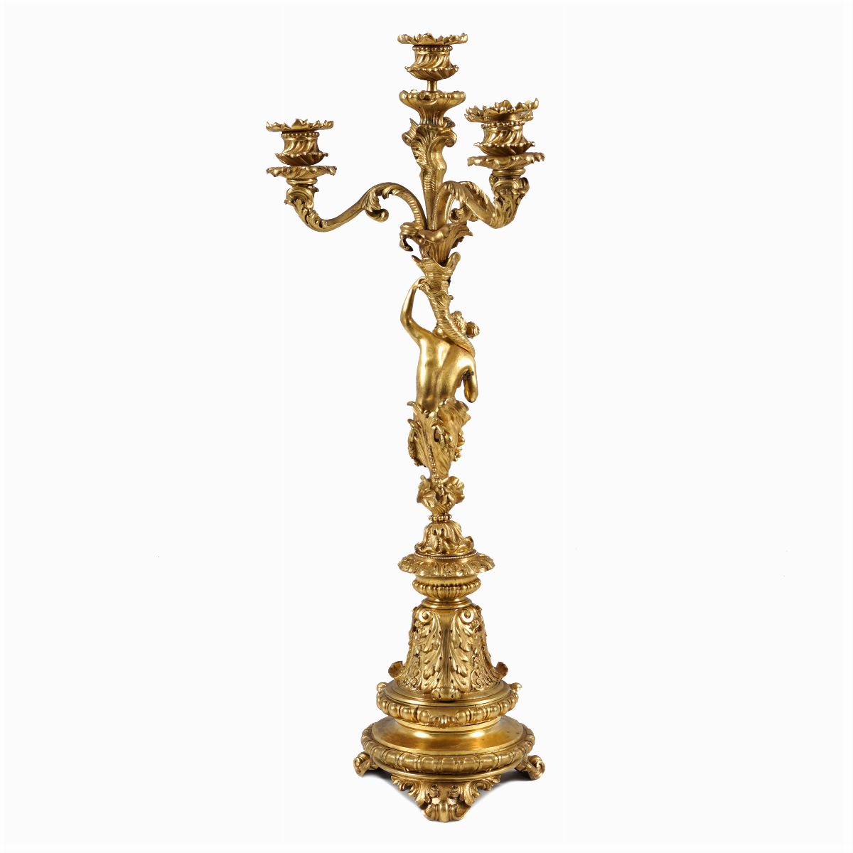 Giuseppe Succi - Coppia di Candelabri in Bronzo Dorato a Quattro Luci