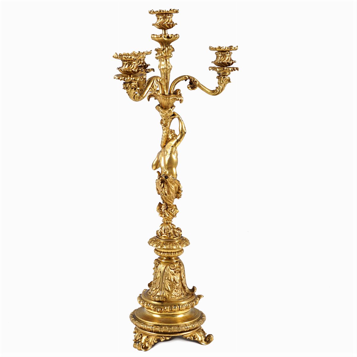Giuseppe Succi - Coppia di Candelabri in Bronzo Dorato a Quattro Luci
