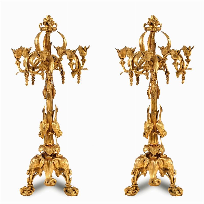 Giuseppe Succi - Coppia di Candelabri in Bronzo Dorato a 6 Luci
