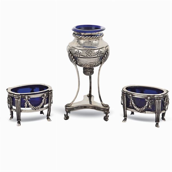 Group of three silver salt cellars (3)