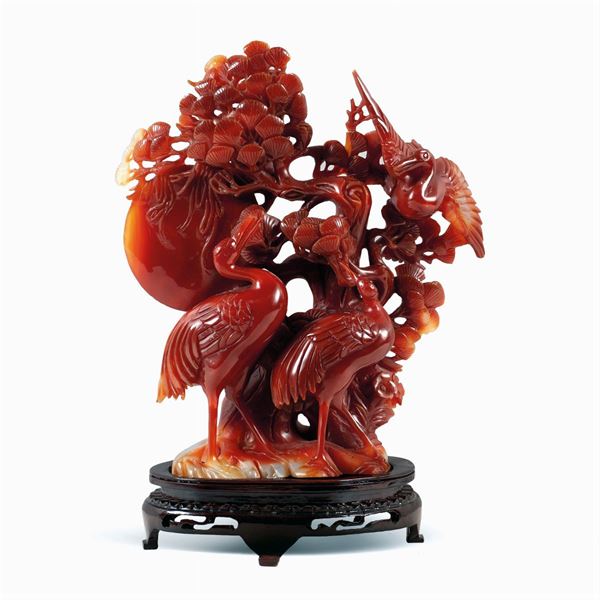Gruppo in agata variegata  (Cina, XX Sec.)  - Asta Da Importanti Collezioni Romane - Colasanti Casa d'Aste