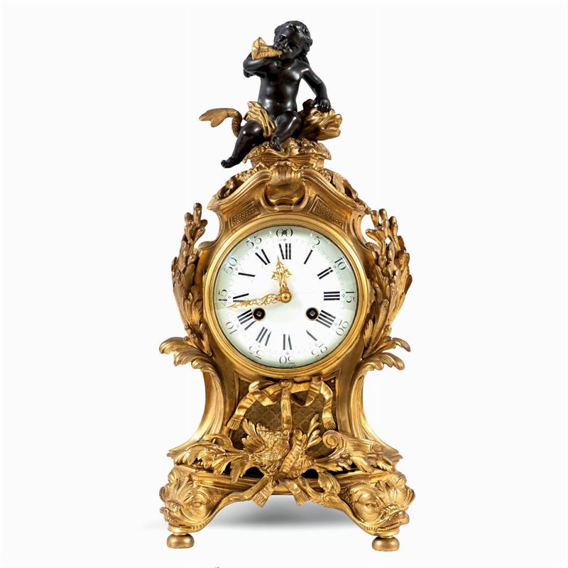 Orologio da Tavolo in Bronzo Dorato e Brunito