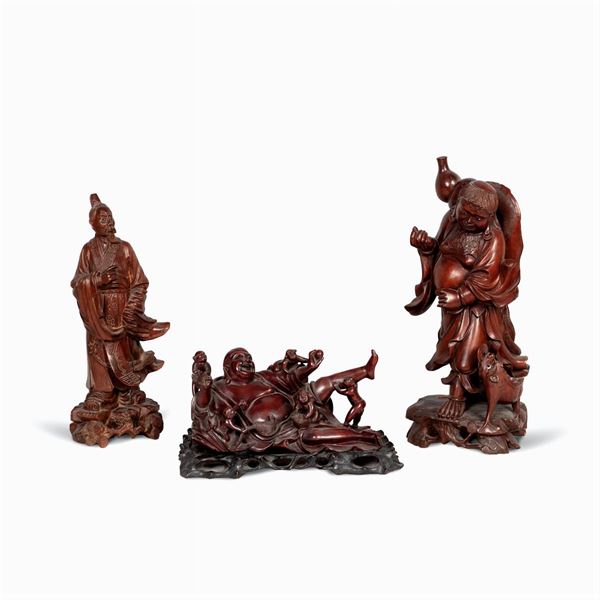 Tre sculture in legno  (Cina, XX Sec.)  - Asta Da Importanti Collezioni Romane - Colasanti Casa d'Aste
