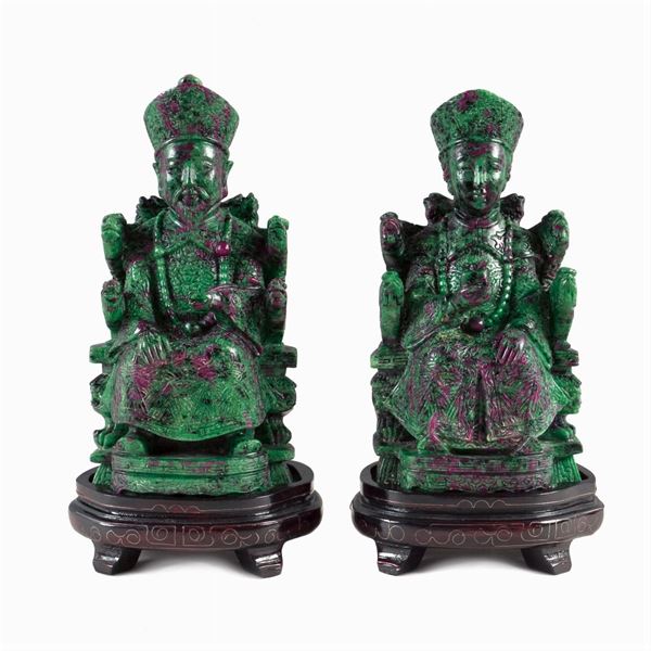 Coppia di sculture in zoisite