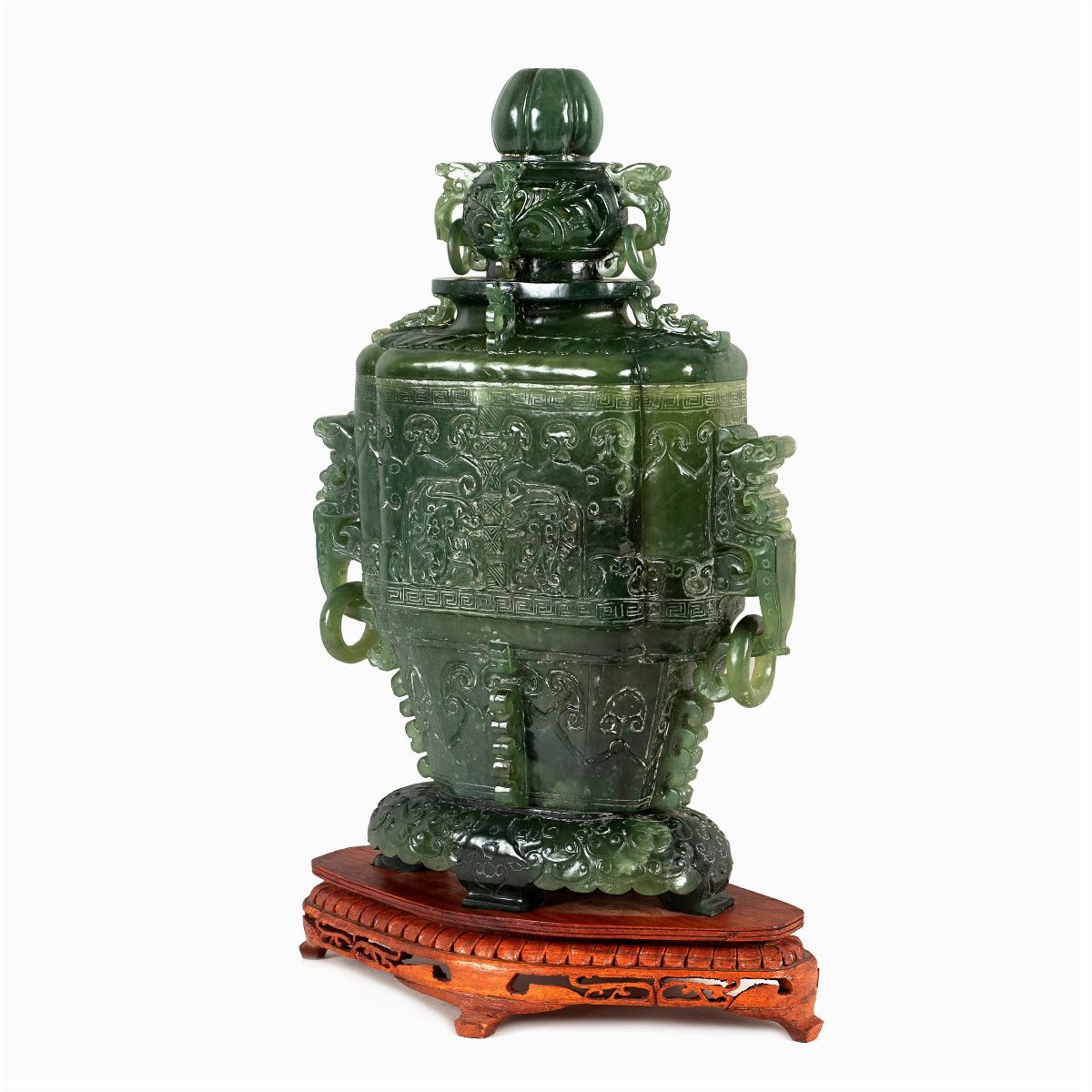 Vaso con Coperchio in Giada Verde Spinacio