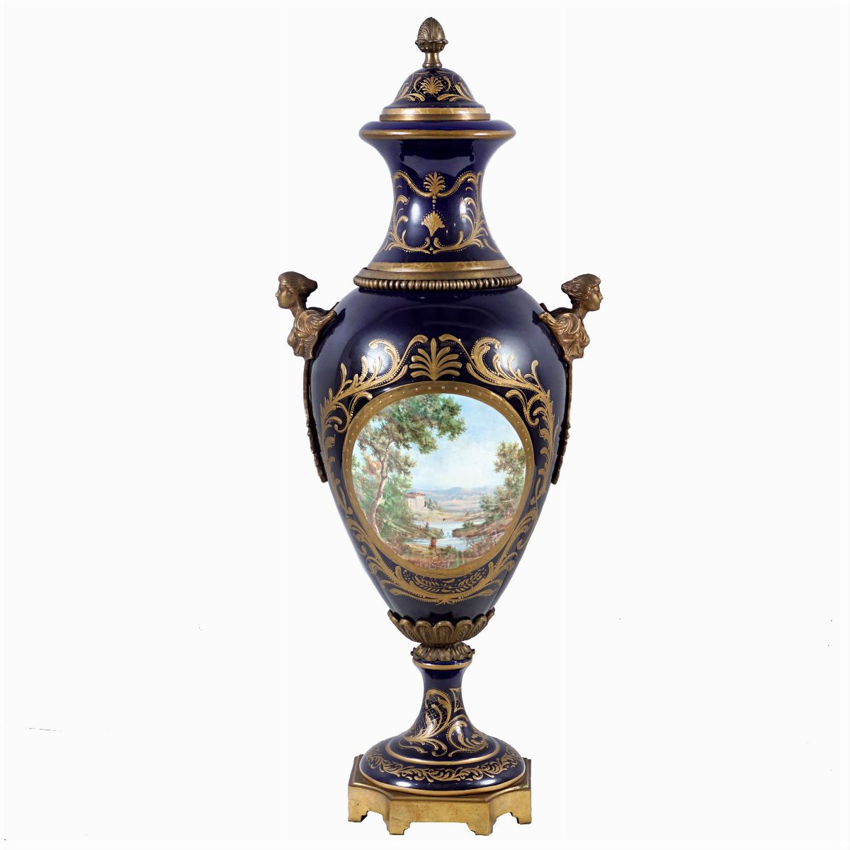 Vaso in Porcellana Blu e Bronzo