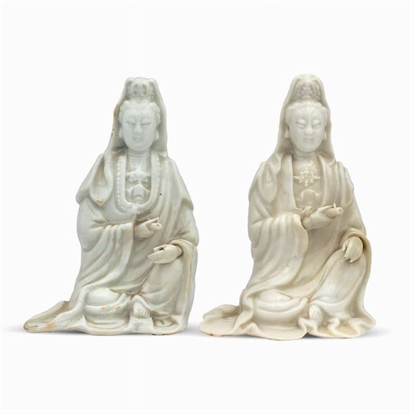 Due Guanyin in porcellana Blanc de Chine